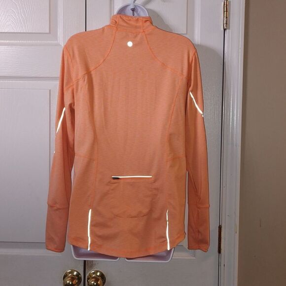 Tangerine orange white striped pull over workout jacket Sz M - Picture 4 of 7